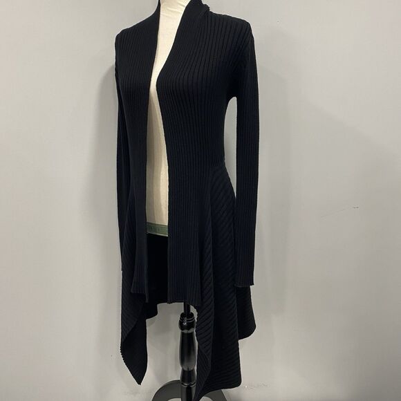 Cabi M Black Sweetheart Open Waterfall Cardigan Long Rib Knit Sweater Witchy - Picture 6 of 16